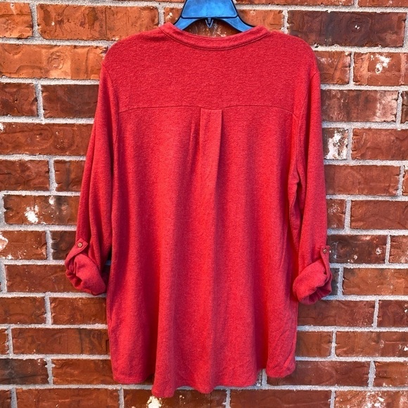 Soft Surroundings Womens Large Red Rayleigh Roll Tab Fleece Zip Sweater - Picture 4 of 9